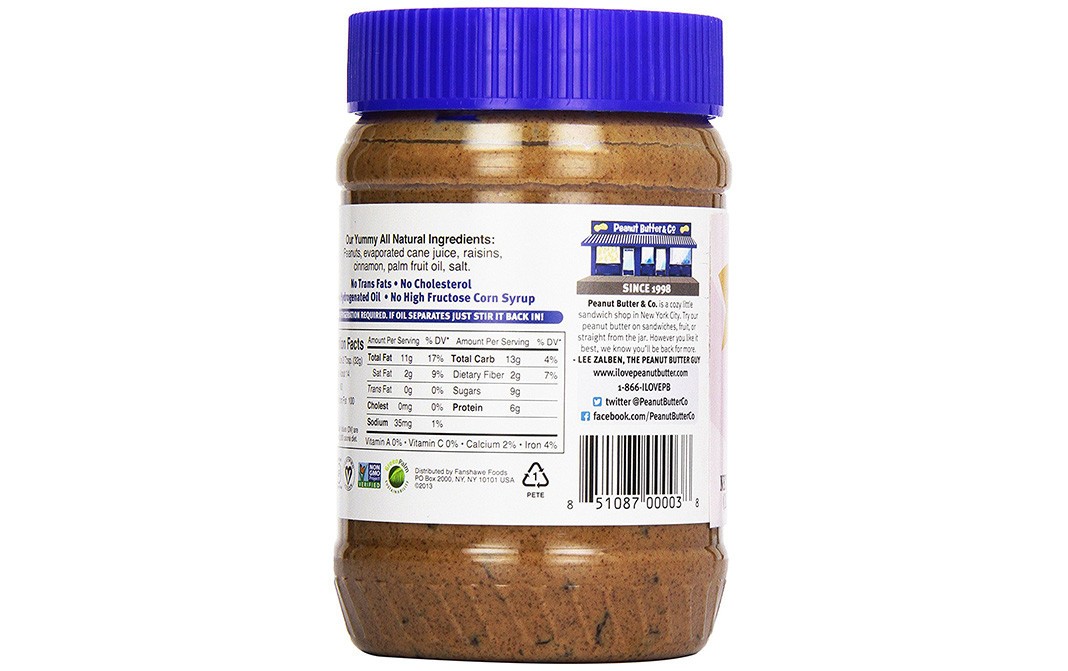 Peanut Butter & Co. Cinnamon Raisin Swirl Peanut Butter Blended With Cinnamon & Raisins   Plastic Jar  454 grams